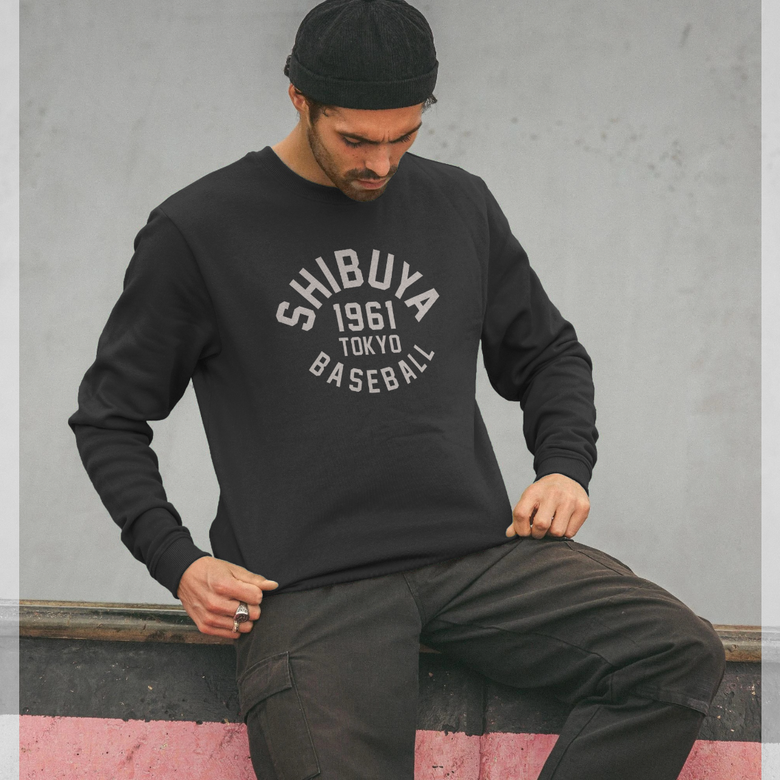 Park Fields Shibuya Baseball Varsity Graphic Black Sweatshirt