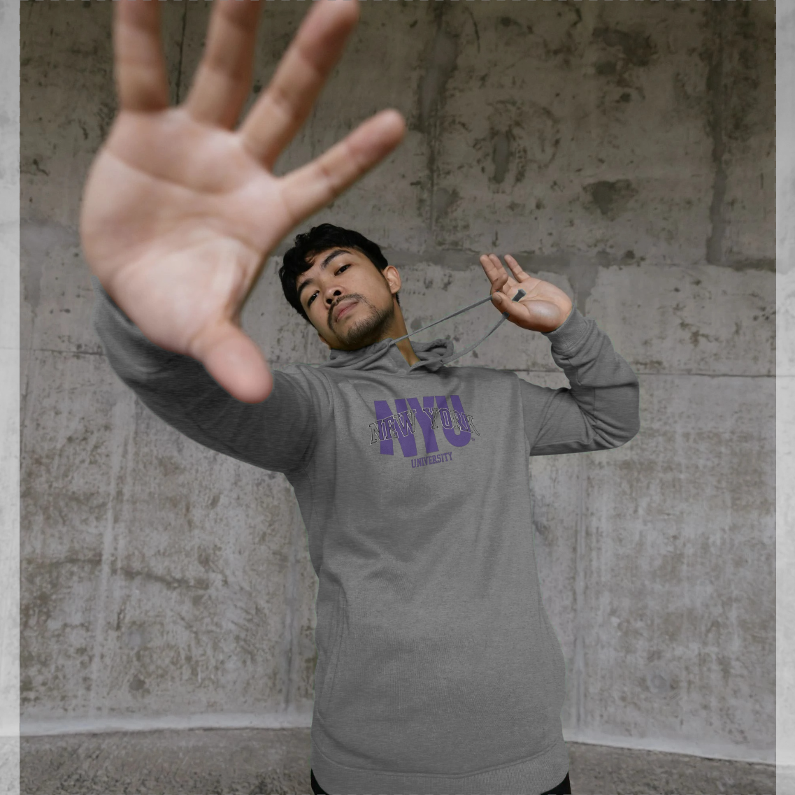 New York University Script Grey Hoodie
