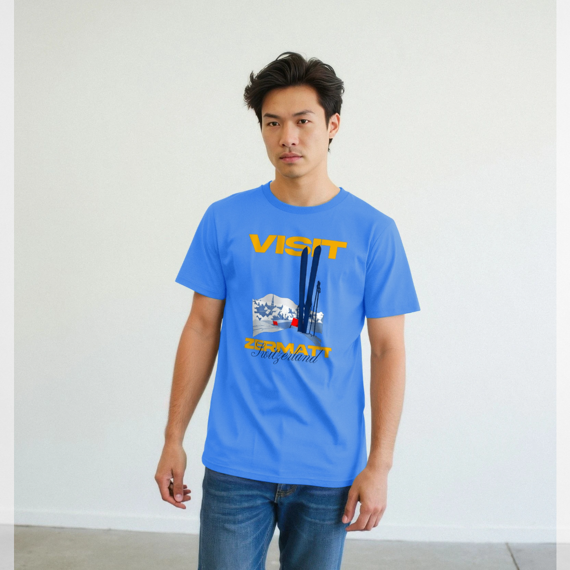 Pierce Archive Visit Zermatt Graphic T-shirt Bright Blue