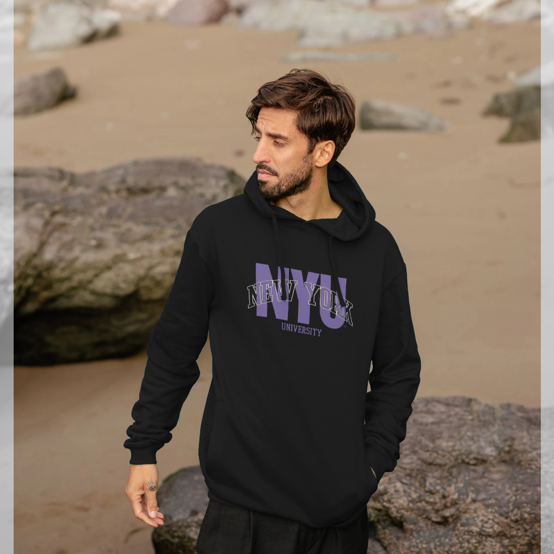 New York University Script Black Hoodie