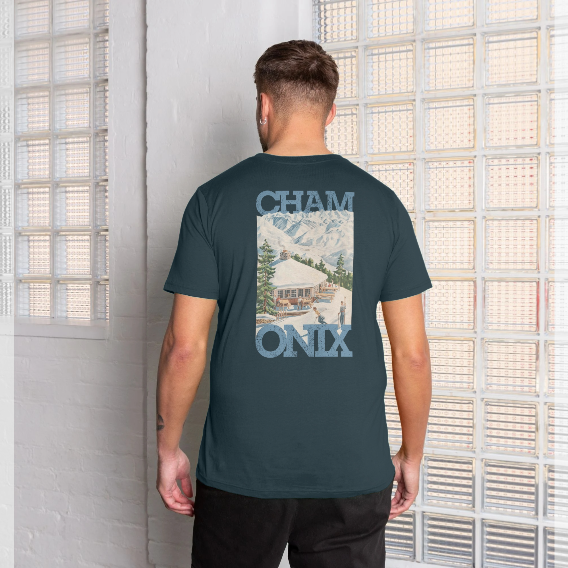 Pierce Archive Chamonix-Mont-Blanc Graphic T-Shirt Denim Blue